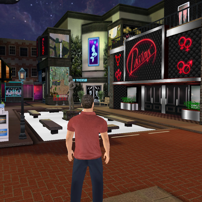 Stylish digital character posing in a neon nightclub